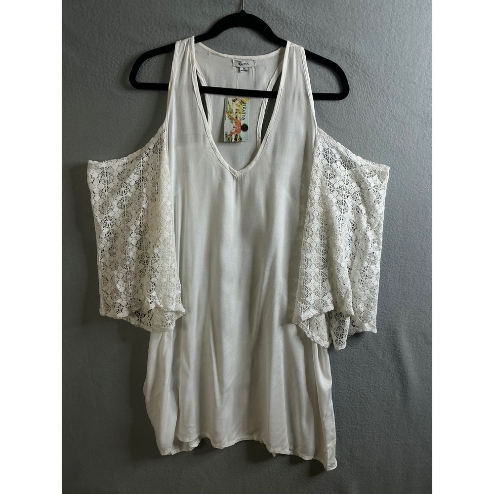 Raviya Dress Women's‎ Medium Cold Shoulder Lace Sleeve V-Neck Mini Dress NWT